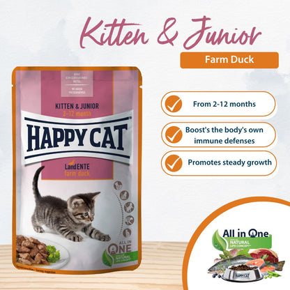 Kitten and Junior Farm Duck wet food meat in sauce pouch
