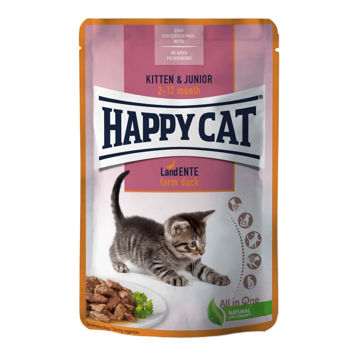 Kitten and Junior Farm Duck wet food meat in sauce pouch
